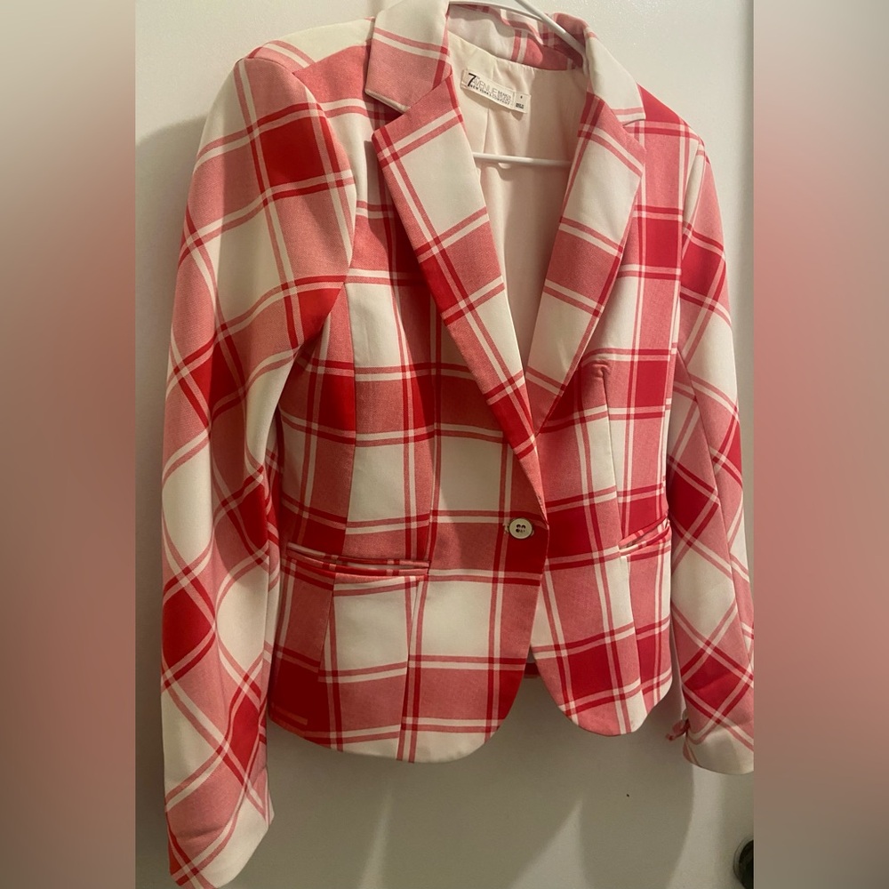Red and white blazer